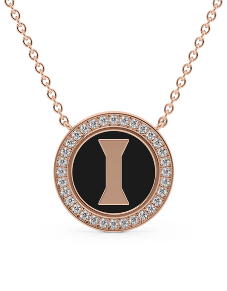 14K Rose Gold Black I Initial Disk Pendant