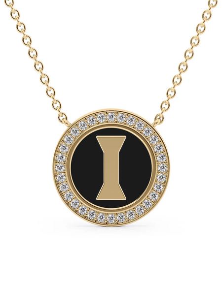 14K Yellow Gold Black I Initial Disk Pendant