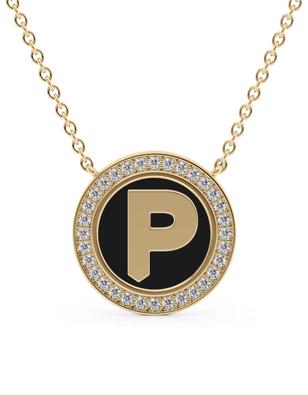 14K Yellow Gold Black P Initial Disk Pendant