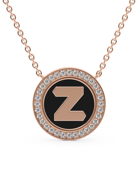 14K Rose Gold Black Z Initial Disk Pendant