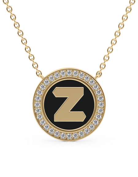 14K Yellow Gold Black Z Initial Disk Pendant