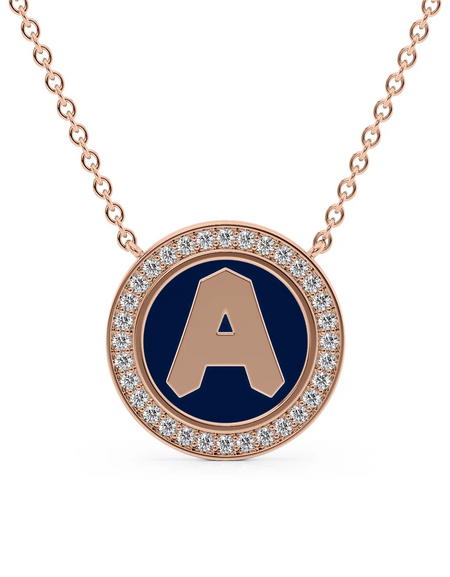 14K Rose Gold Blue A Initial Disk Pendant