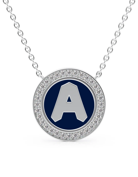 14K White Gold Blue A Initial Disk Pendant