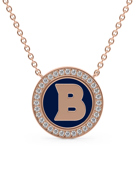 14K Rose Gold Blue B Initial Disk Pendant