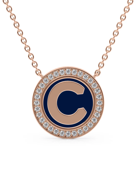 14K Rose Gold Blue C Initial Disk Pendant