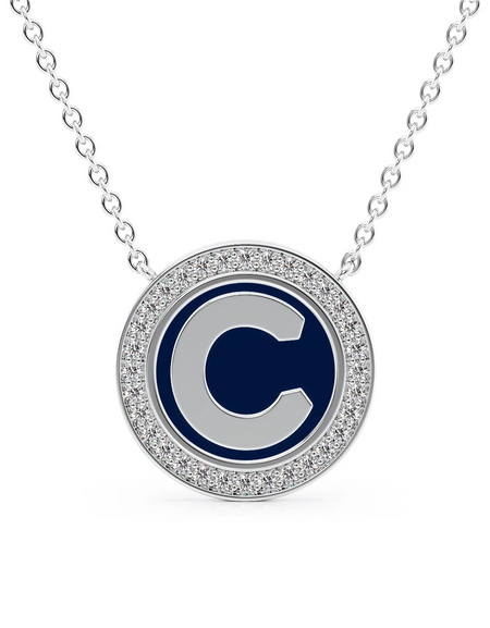 14K White Gold Blue C Initial Disk Pendant