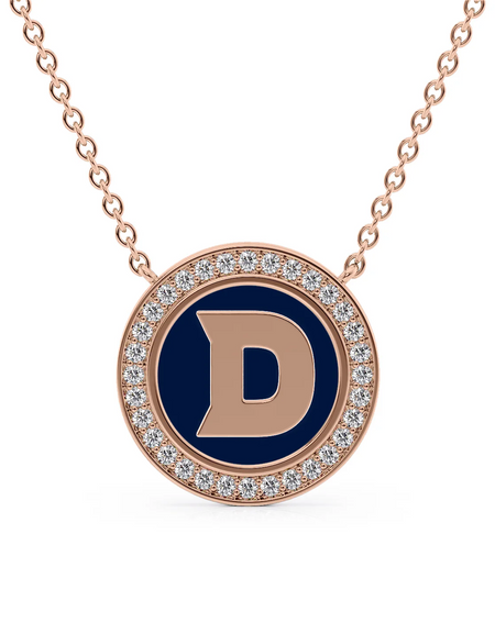 14K Rose Gold Blue D Initial Disk Pendant