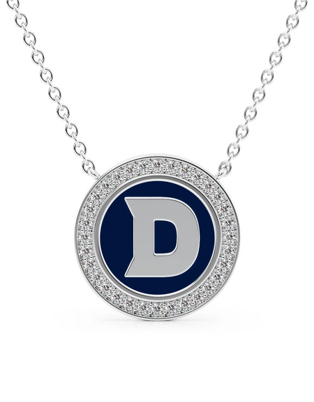 14K White Gold Blue D Initial Disk Pendant