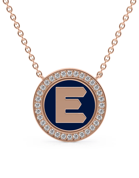 14K Rose Gold Blue E Initial Disk Pendant