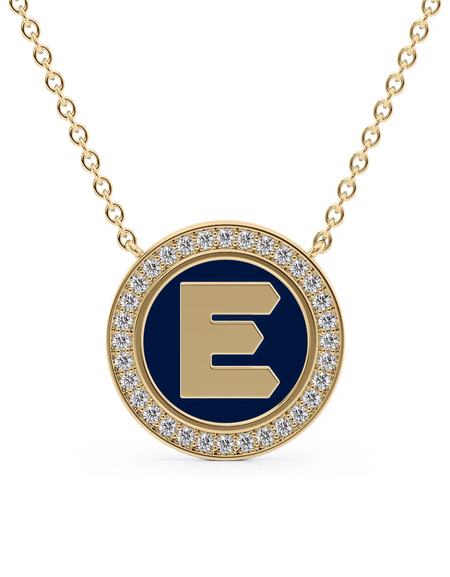 14K Yellow Gold Blue E Initial Disk Pendant