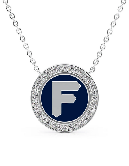 14K White Gold Blue F Initial Disk Pendant
