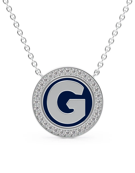 14K White Gold Blue G Initial Disk Pendant