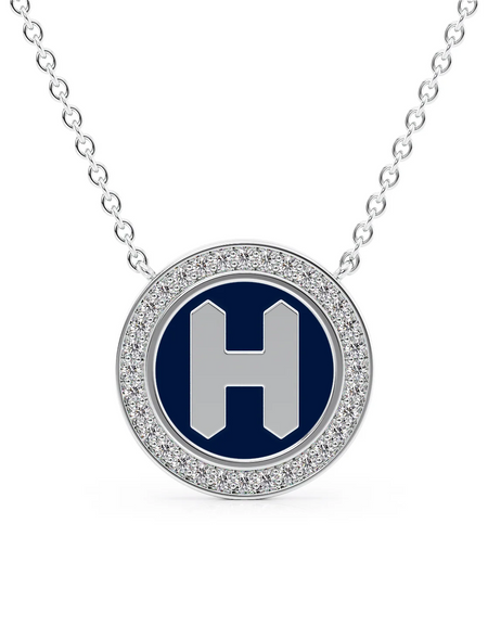 14K White Gold Blue H Initial Disk Pendant