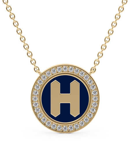 14K Yellow Gold Blue H Initial Disk Pendant