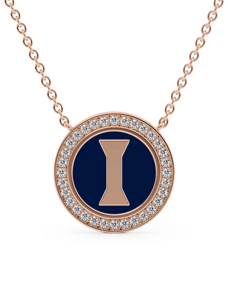 14K Rose Gold Blue I Initial Disk Pendant