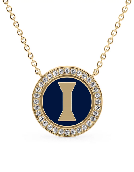 14K Yellow Gold Blue I Initial Disk Pendant