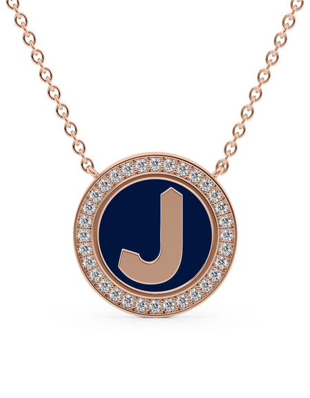 14K Rose Gold Blue J Initial Disk Pendant