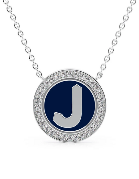 14K White Gold Blue J Initial Disk Pendant