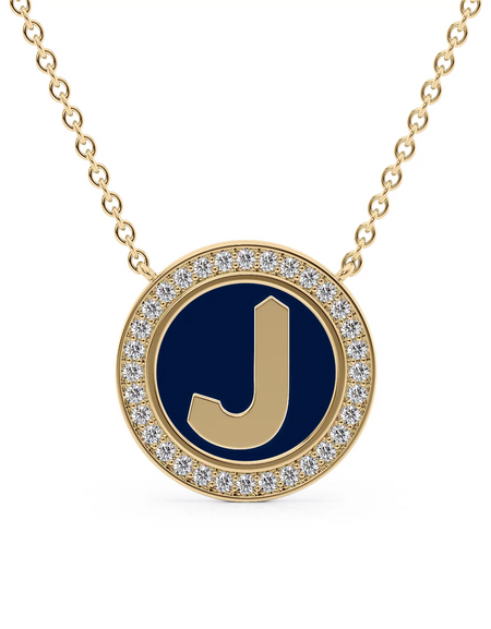 14K Yellow Gold Blue J Initial Disk Pendant