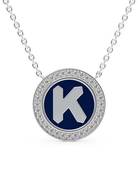 14K White Gold Blue K Initial Disk Pendant