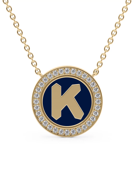 14K Yellow Gold Blue K Initial Disk Pendant