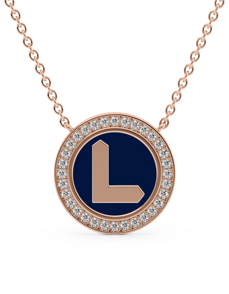 14K Rose Gold Blue L Initial Disk Pendant