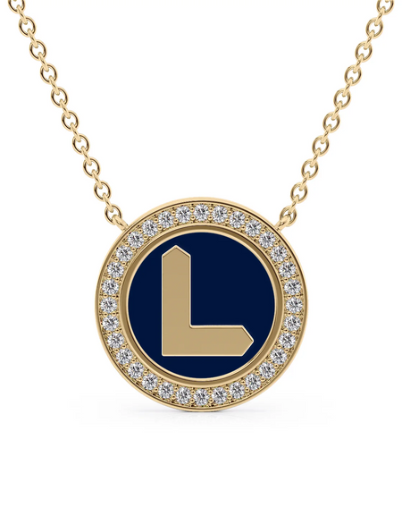14K Yellow Gold Blue L Initial Disk Pendant