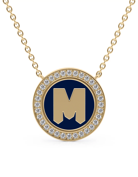 14K Yellow Gold Blue M Initial Disk Pendant