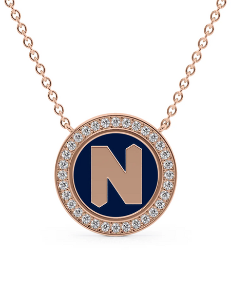 14K Rose Gold Blue N Initial Disk Pendant