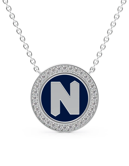 14K White Gold Blue N Initial Disk Pendant