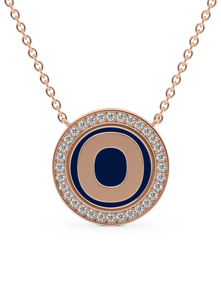 14K Rose Gold Blue O Initial Disk Pendant