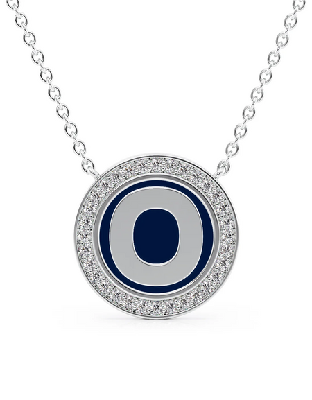 14K White Gold Blue O Initial Disk Pendant