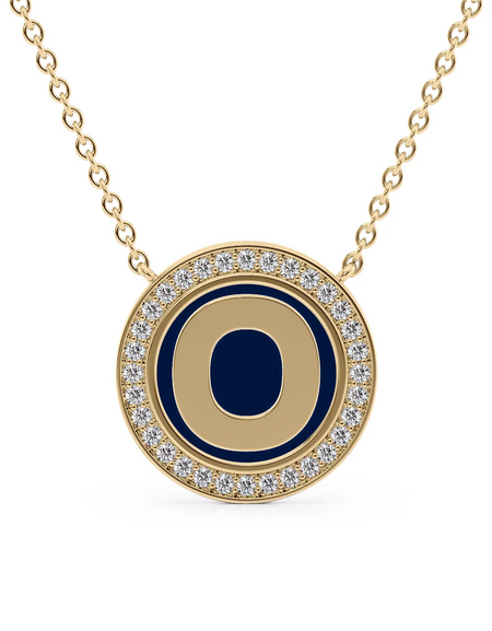 14K Yellow Gold Blue O Initial Disk Pendant