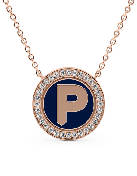14K Rose Gold Blue P Initial Disk Pendant