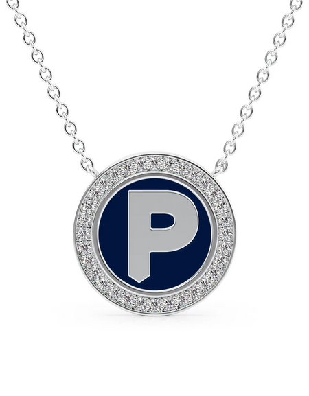 14K White Gold Blue P Initial Disk Pendant