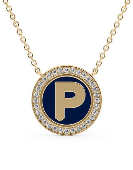 14K Yellow Gold Blue P Initial Disk Pendant