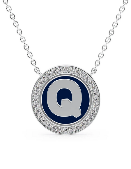 14K White Gold Blue Q Initial Disk Pendant
