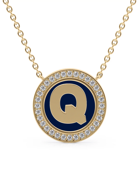 14K Yellow Gold Blue Q Initial Disk Pendant