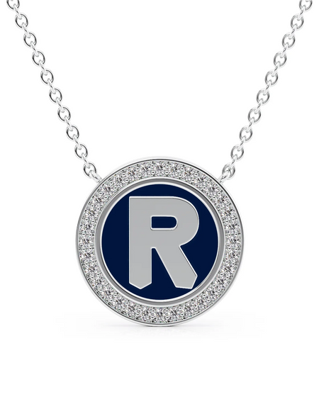 14K White Gold Blue R Initial Disk Pendant