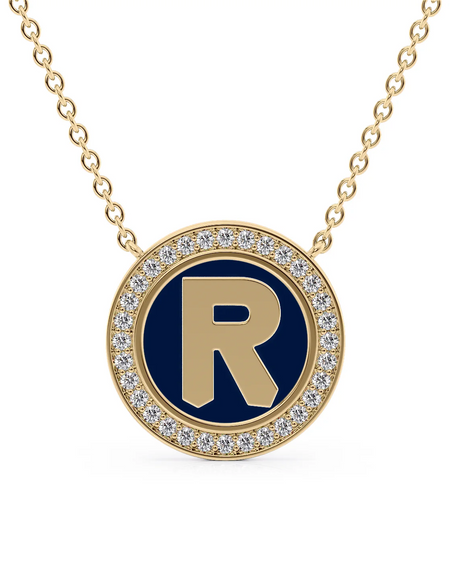 14K Yellow Gold Blue R Initial Disk Pendant