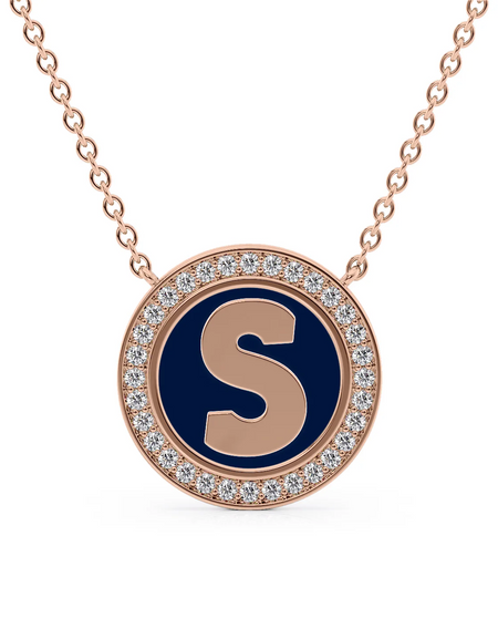 14K Rose Gold Blue S Initial Disk Pendant