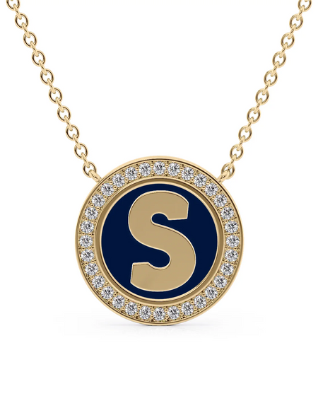 14K Yellow Gold Blue S Initial Disk Pendant