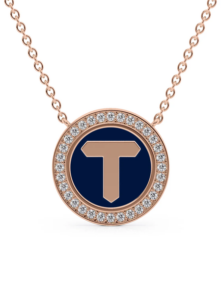 14K Rose Gold Blue T Initial Disk Pendant