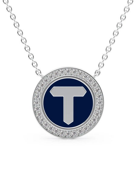 14K White Gold Blue T Initial Disk Pendant