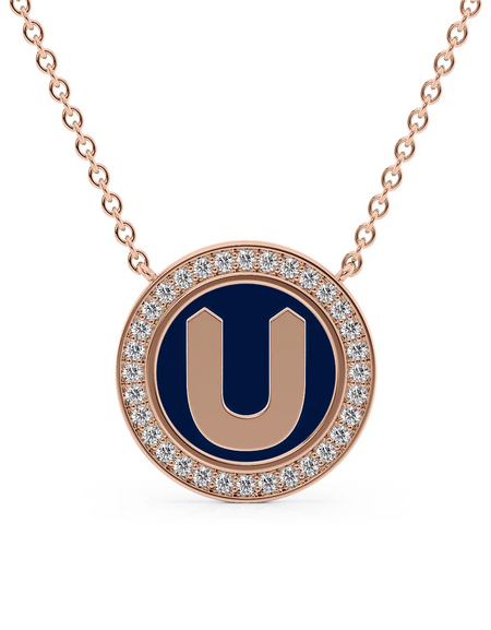 14K Rose Gold Blue U Initial Disk Pendant