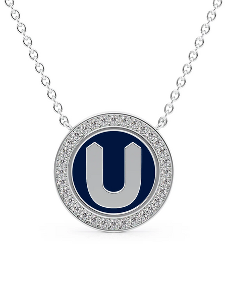 14K White Gold Blue U Initial Disk Pendant