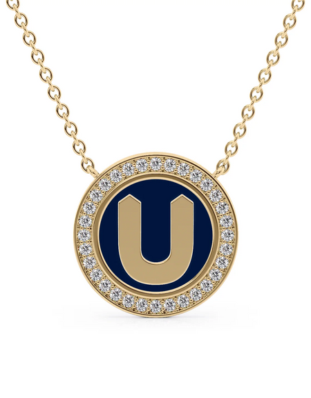 14K Yellow Gold Blue U Initial Disk Pendant