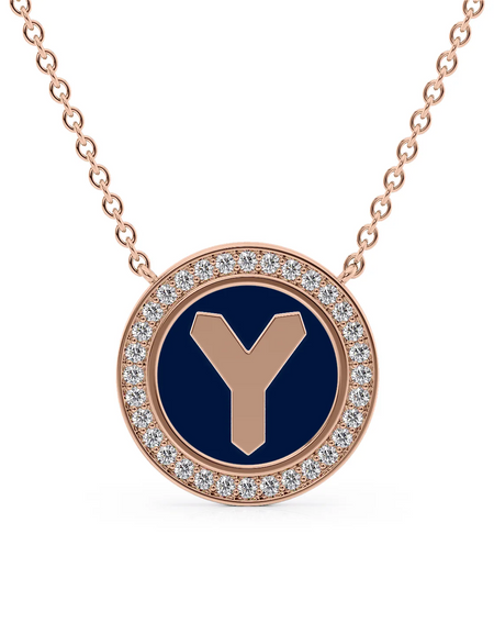 14K Rose Gold Blue Y Initial Disk Pendant