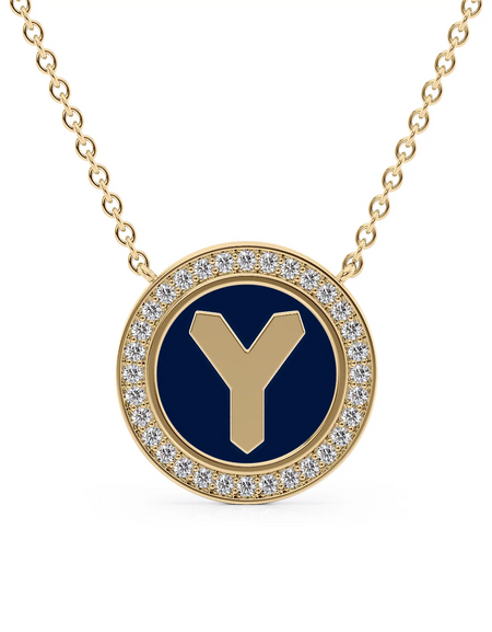 14K Yellow Gold Blue Y Initial Disk Pendant