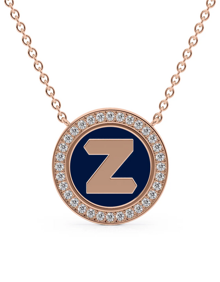 14K Rose Gold Blue Z Initial Disk Pendant